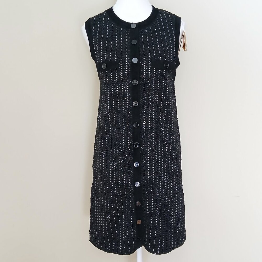 NWT SANDRO Sleeveless Sequin Embellished Suri Fancy Knit Mini Dress Size 6